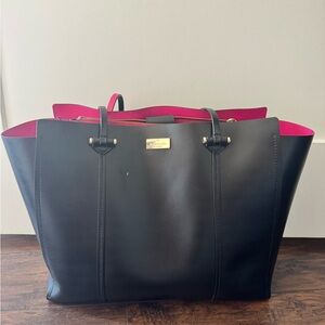 kate spade Black Leather Tote with Pink Interior